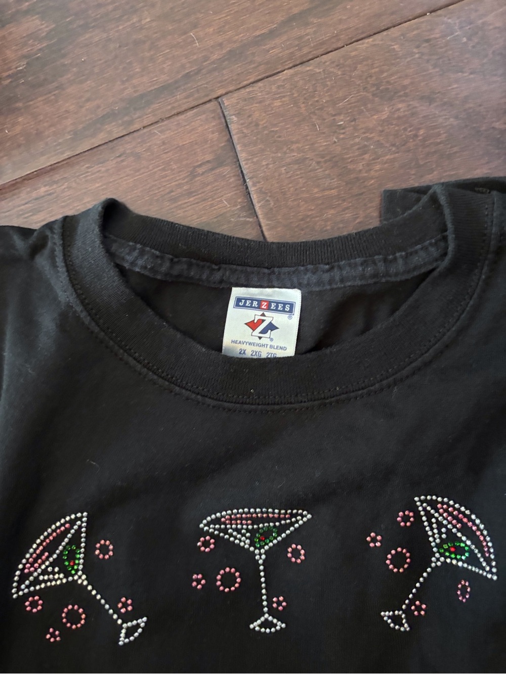 Party Hearty in this Jerzees Black Rhinestone Martini Glass Tee